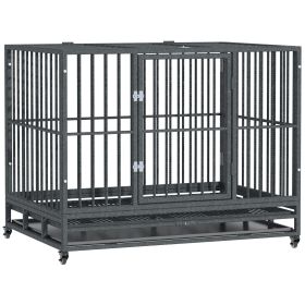 Heavy Duty Dog Cage 42 Metal Kennel with Wheels Double Door Removable Tray Gray Heavy Duty Dog Cage 42 Metal Kennel with Wheels Double Door Removable Tray Gray